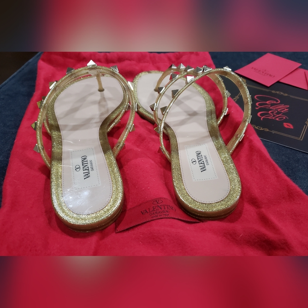 Valentino Garavani Rockstud Jelly Sandals Gold size 36 - Picture 6 of 13
